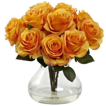 Nearly Natural Rose Arrangement With Vase - Orange Yellow 1367-OY